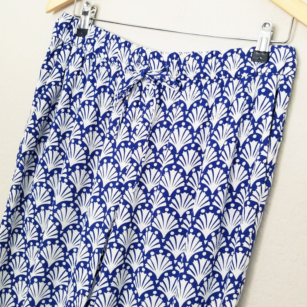 Boden Shells Print Crinkle Tapered Trousers Pants 8 Blue White Pull On Beach $98 - Picture 7 of 16
